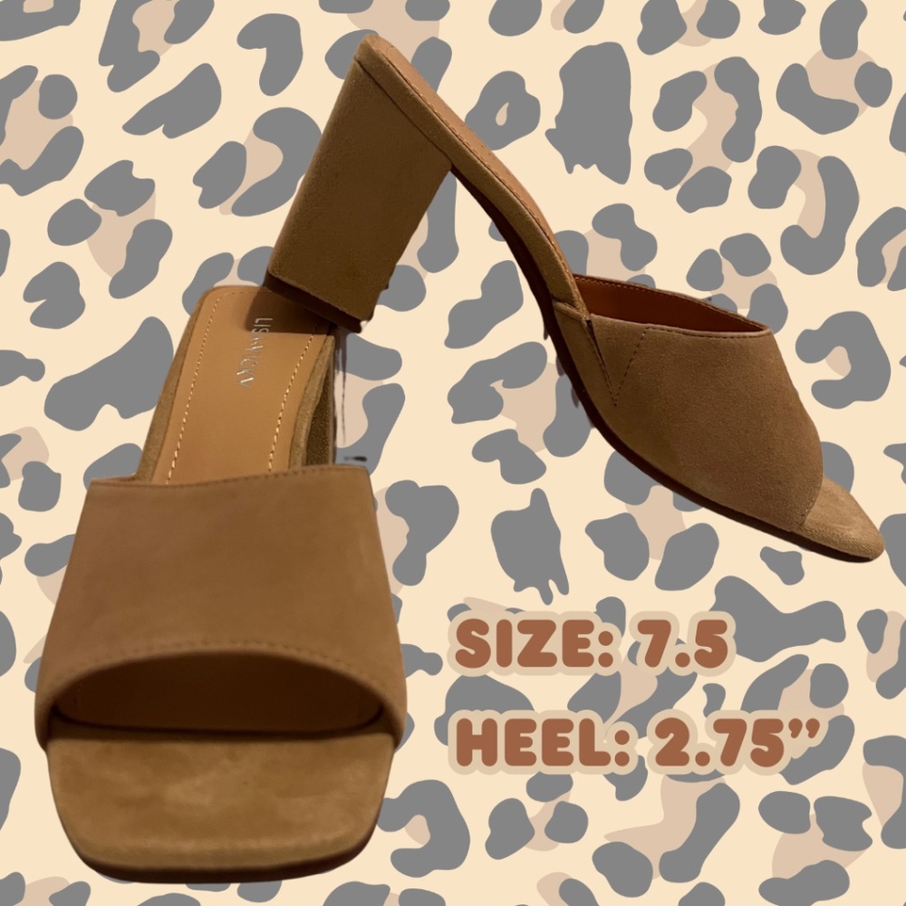 Tan Suede High Heel Mule Sandals NIB